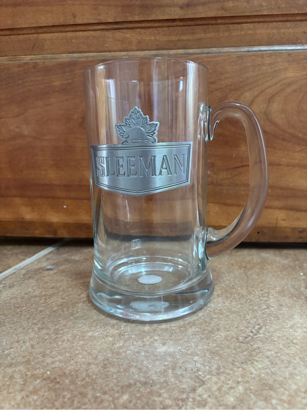Sleeman Clear Glass Beer Mug - Clear Glass Brewery Logo Stein